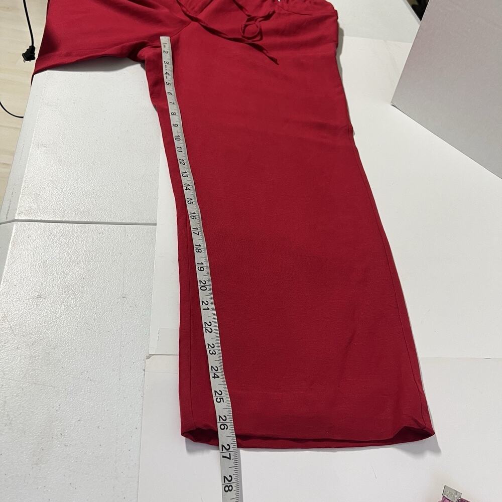 JM Collection Linen Blend Pants Woman L Pockets Red Wide Leg Resort Vacation - Picture 11 of 12